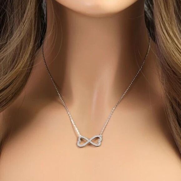 Sterling Silver Infinity Heart CZ 17” Adjustable Necklace New - Picture 2 of 4